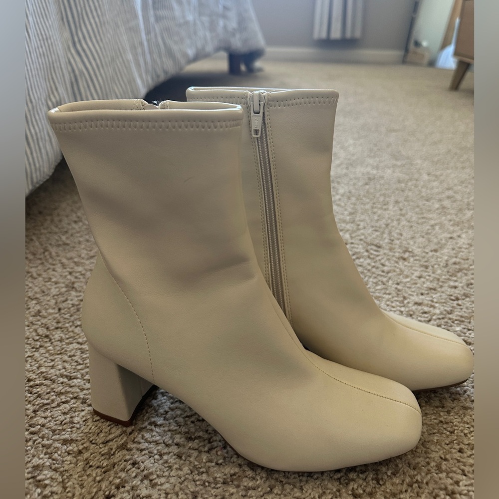 Cream Heeled Ankle Boots